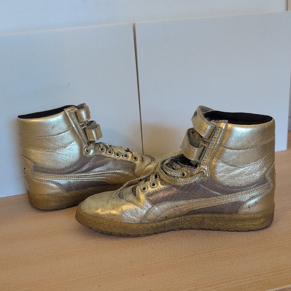 Puma, Sky, Leather, Metallic Gold Sneakers, High Tops, Size 9.5 - Picture 3 of 7